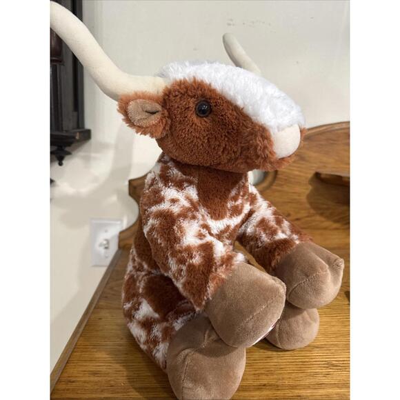 Build A Bear Texas Longhorn Brown Spotted Cow Steer Bull Stuffed Plush Animal - Picture 3 of 6